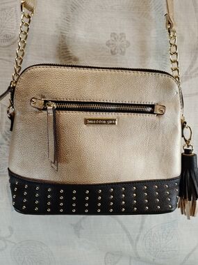 Madden Girl Metallic Gold and Black Studded Crossbody